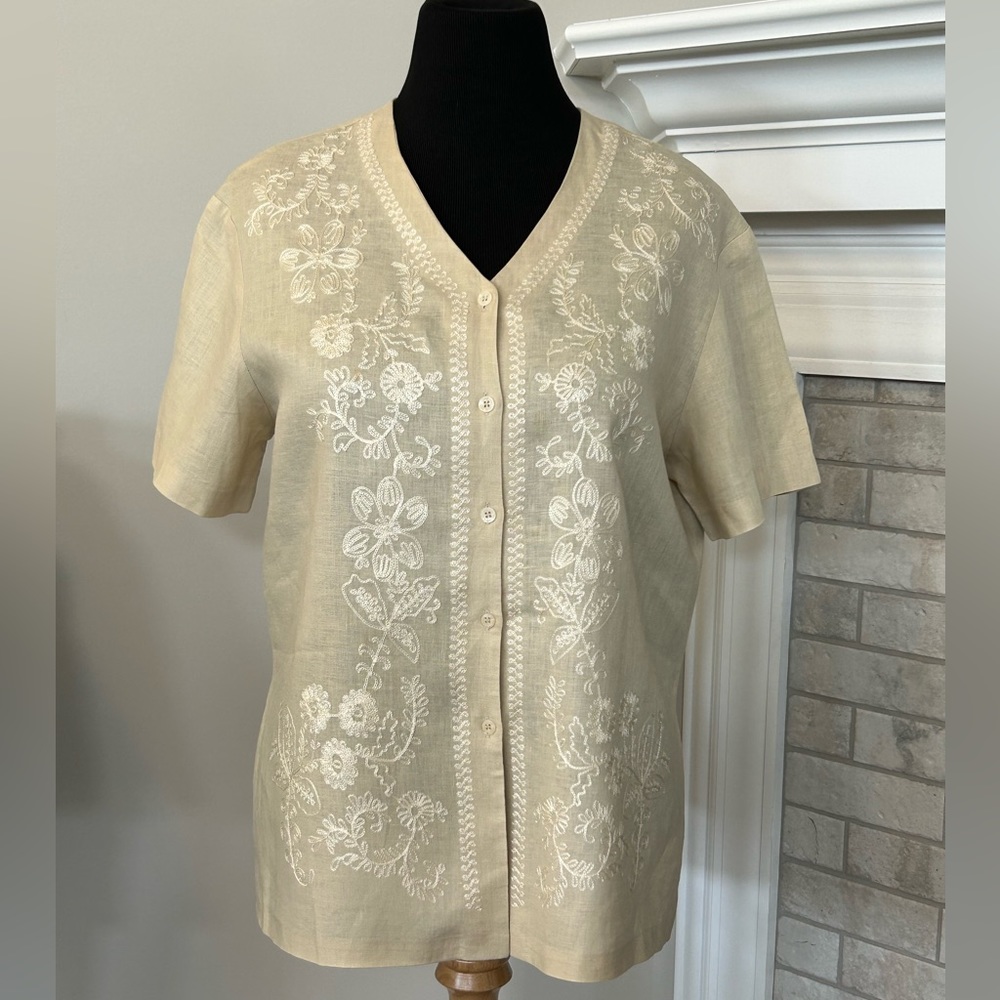 Jones New York Linen Embroidered Top